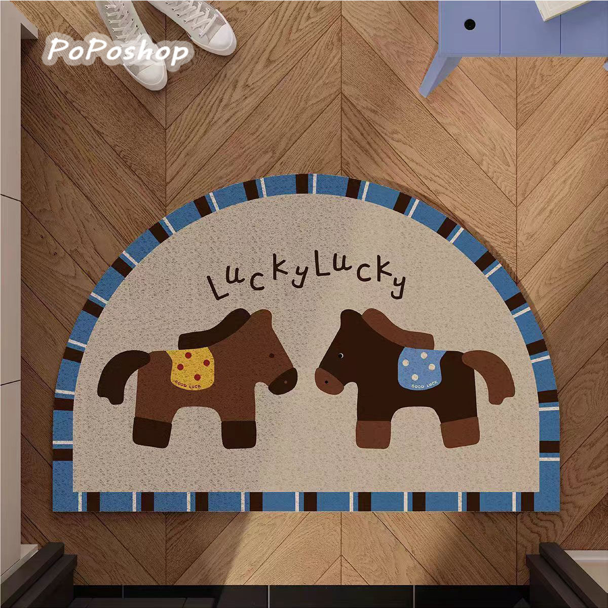 PoPo连盏入户门地垫家用丝圈可裁剪卡通马年美式玄关脚垫防滑蹭灰,淘宝优惠券,粉丝福利购,淘宝优惠卷