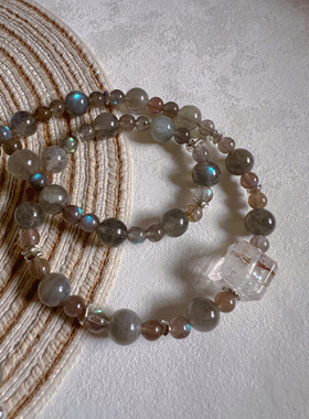 原创设计天然灰月光石男女项链