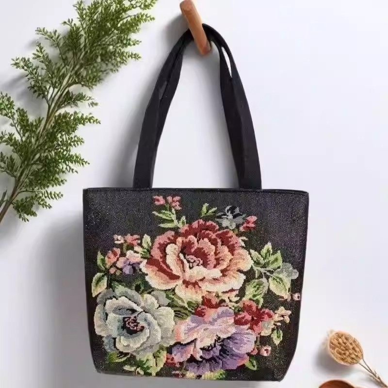 时尚双面金丝刺绣帆布包大容量单肩包手提包精致时尚小手拎包便携,淘宝优惠券,粉丝福利购,淘宝优惠卷