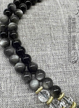 天然黑曜石银曜石白水晶唐卡项链项链泰国佛牌毛衣挂链可定制款式