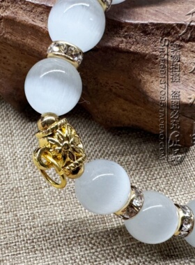 泰国佛牌单圈白色猫眼石可定制