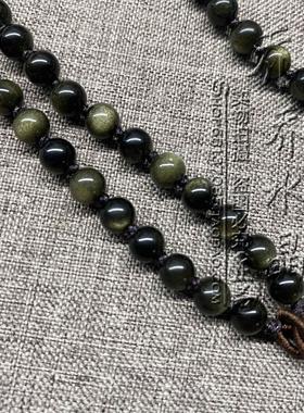 天然黑曜石金耀石水晶毛衣唐卡香牌项链金色泰国佛牌挂链可定制