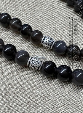 天然黑曜石水晶银色泰国佛牌挂链
