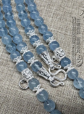 海蓝宝水晶唐卡双层项链S925纯银泰国佛牌毛衣挂链可订做其他款式