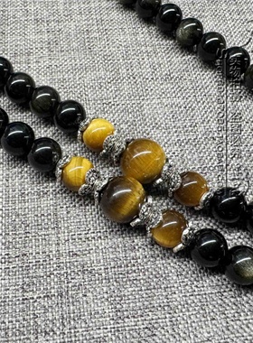 天然黑曜石金耀石虎睛石S925纯银配件唐卡项链泰国佛牌毛衣挂链