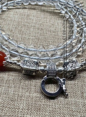 天然白水晶红玛瑙项链S925纯银泰银配饰泰国佛牌毛衣挂链可订做