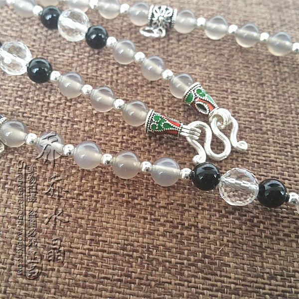 灰玛瑙水晶项链 S925纯银泰银泰国佛牌 双层毛衣挂链可订其他款式 - 图0