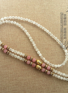 天然白水晶爆花项链 金色泰国佛牌毛衣挂链 可定制其他款式