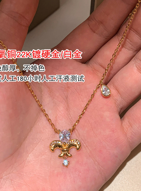 金银色鸢尾花吊坠钻锆石项链女配饰2026新款高级轻奢叠戴锁骨颈链