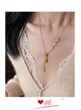 钛钢镀K金葫芦吊坠项链女款轻奢小众设计国风气质福牌流苏锁骨链