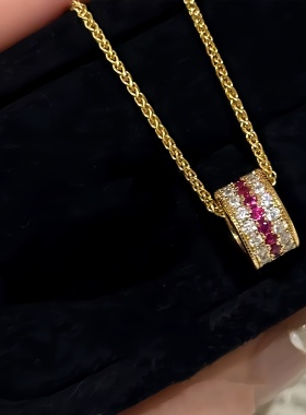 镀K金红刚玉三圈满钻桶珠项链新中式轻奢高级感锁骨链