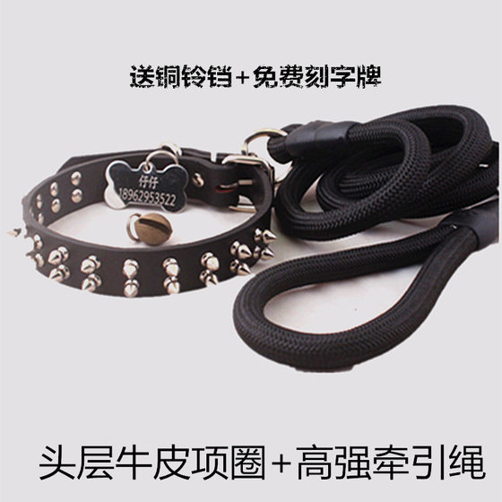 First layer cowhide rivet golden retriever engraved pet collar