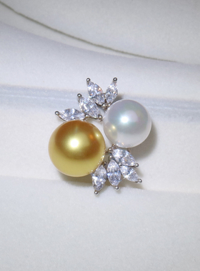 挚彩珠宝小颗粒金珍珠吊坠强光正圆淡水珍珠戒指耳钉套装时尚款女