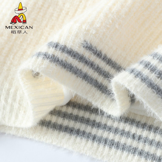 Scarecrow plus velvet soft and waxy loose round neck sweater for men