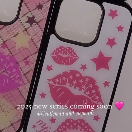 insY2K辣妹星星唇印亚克力黑边适用于苹果iPhone16promax1312pro小米1415Pro华为mate60p70三星S23防摔手机壳 - 图1