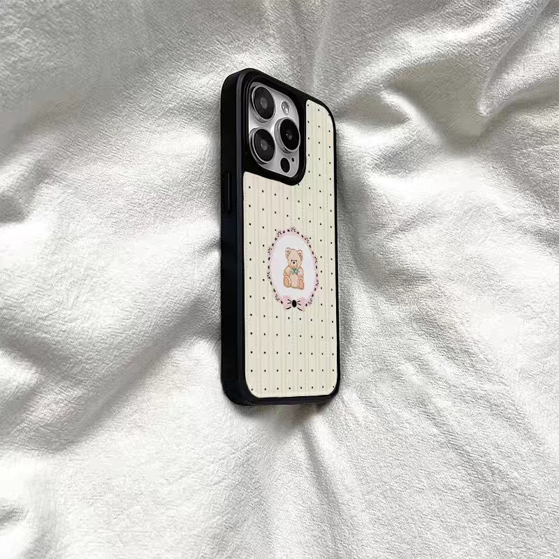 波点镜子小熊原创亚克力黑边磁吸适用苹果iPhone16promax手机壳131512pro小米14Pro华为mate60p70三星S23防摔 - 图0