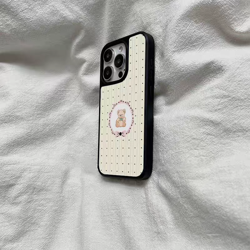 波点镜子小熊原创亚克力黑边磁吸适用苹果iPhone16promax手机壳131512pro小米14Pro华为mate60p70三星S23防摔 - 图2