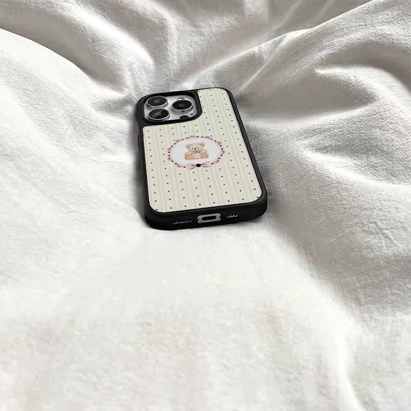 波点镜子小熊原创亚克力黑边磁吸适用苹果iPhone16promax手机壳131512pro小米14Pro华为mate60p70三星S23防摔 - 图1