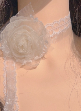 超仙气蕾丝网纱花朵叠戴项圈颈带少女甜美温柔气质洛丽塔choker