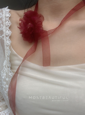 网纱女系带花朵颈带原创设计