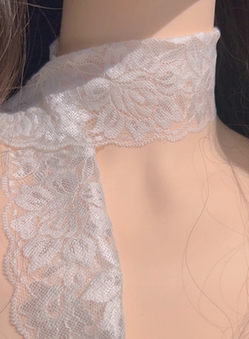 法式复古浪漫纯欲风气质白色蕾丝花边项圈颈带窄围巾长款飘带项链