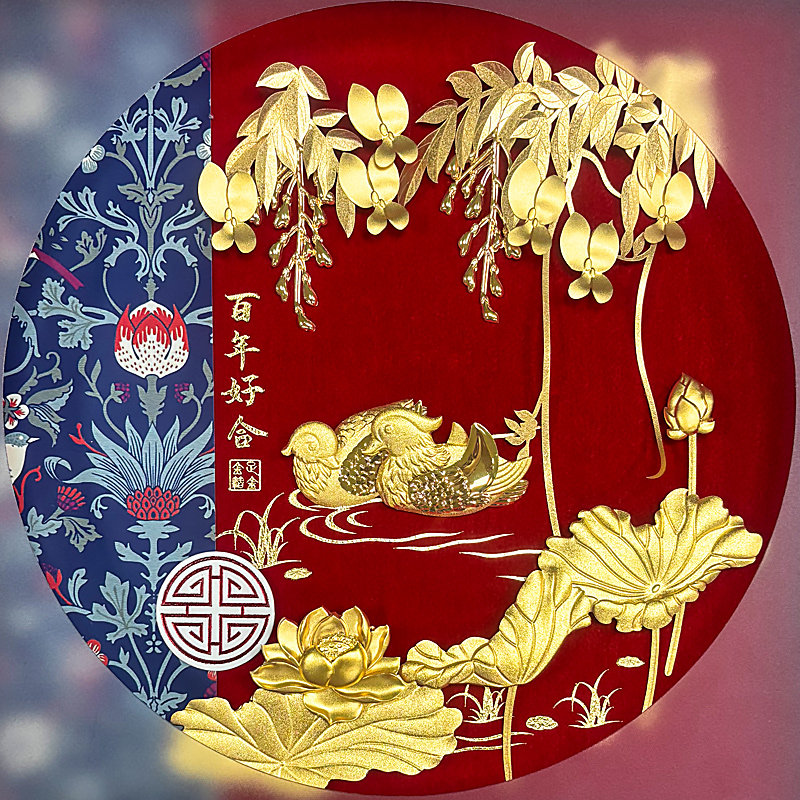 足金鸳鸯结婚礼物送新婚新娘闺蜜朋友新人订婚十周年纪念高档摆件