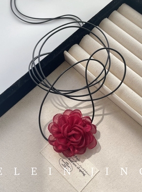 手作温柔超仙蓝色山茶花系带choker女项圈腰链氛围感拍照颈链旅游