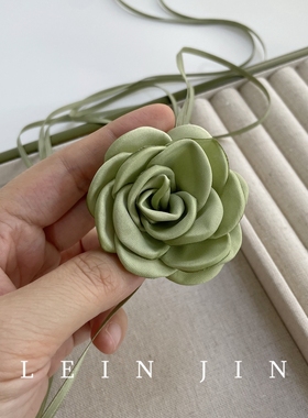 超仙绿色山茶花朵绑带choker颈带