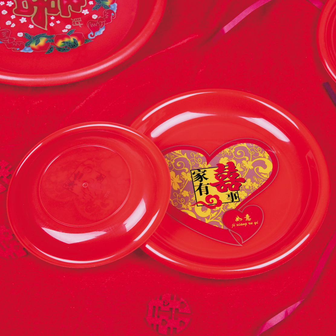 结婚庆托盘喜庆婚礼圆形糖果红盘子糖果盘红色茶盘结婚用品布置 - 图1