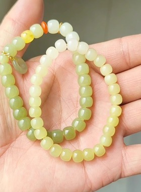 特细高品质新疆和田玉精品黄口料手串手链时尚流行渐变亮气多宝串