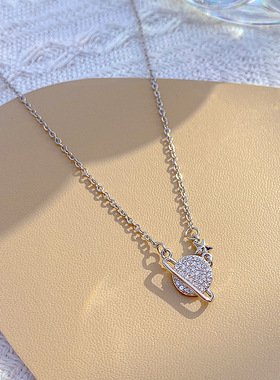 ins风个性同款小行星星球吊坠钛钢项链女微镶满钻百搭锁骨链饰品