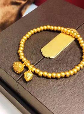 新款古法金豆豆福字吊坠传承手串男女简约手饰金圆珠手链配饰