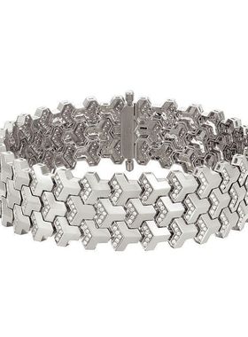 S925山文甲手链男女生纯银电镀白金色轻奢生日礼物原创不掉色