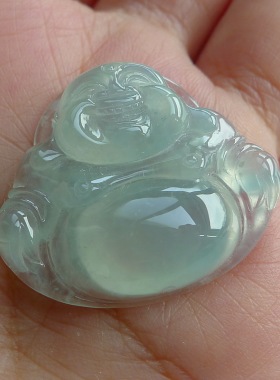 冰种莹光淡晴水老种翡翠佛天然A货坐佛佛公玉佛证书