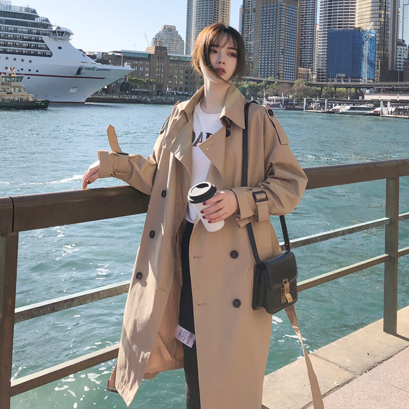 秋季韩版卡其色风衣女中长款小个子修身系带网红流行外套气质英伦 秋季韩版卡其色风衣女中长款小个子修身系带网红流行外套气质英伦