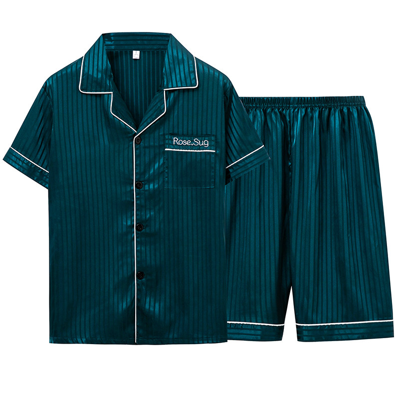 冰丝男士夏天短袖仿真丝绸青年睡衣 梦依情睡衣/家居服套装