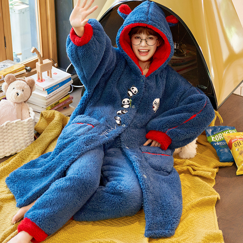 秋冬季珊瑚绒加绒长款可爱睡袍 梦依情睡袍/浴袍