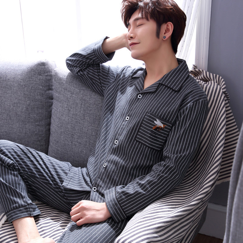 男士春秋季纯棉长袖青中年睡衣 梦依情睡衣/家居服套装