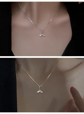 鱼尾纯银女百搭学生吊坠项链
