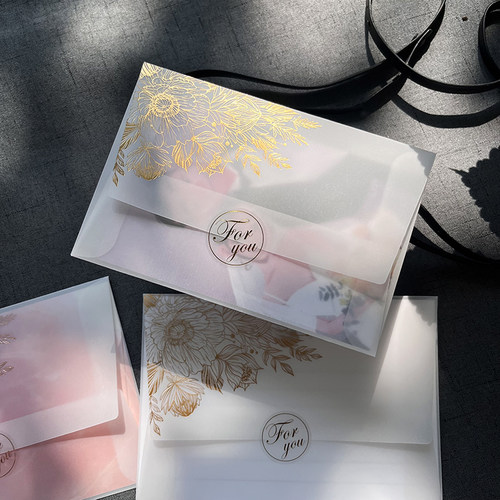 烫金花硫酸纸信封半透明请柬通用邀请函高档精致卡袋包装可定制 - 图0