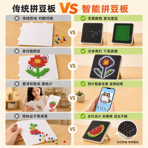智能电子拼豆板大号104钉led自动精准对位长钉耐高温手工diy工具 - 图0