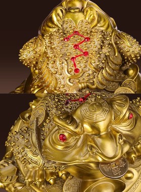 金蟾招财摆件聚财纯铜三足金蟾蜍聚宝盆三脚金蝉店铺办公室装饰品