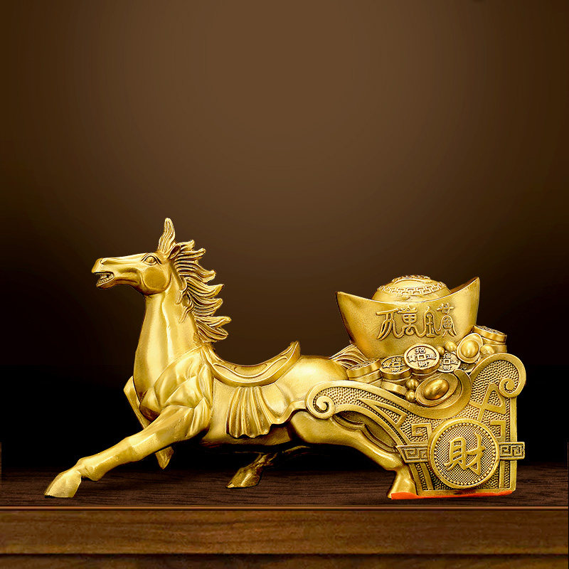 1纯黄铜马摆件马拉车黄金万两吉祥马金钱福袋客厅店铺礼品马上发,淘宝优惠券,粉丝福利购,淘宝优惠卷