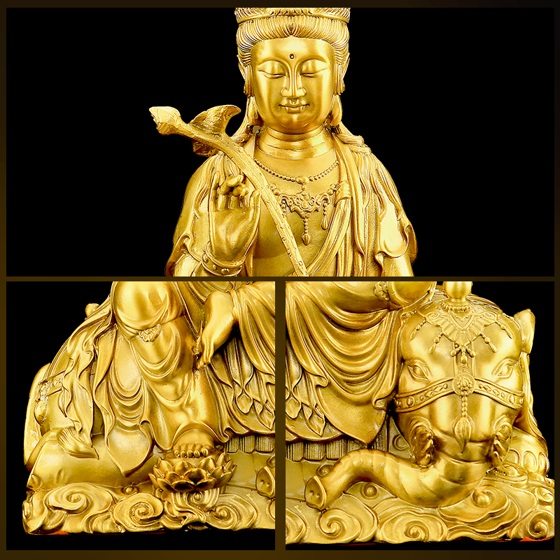 1黄铜文殊菩萨铜像摆件普贤菩萨坐像华严三圣佛像文书普萨家用,淘宝优惠券,粉丝福利购,淘宝优惠卷