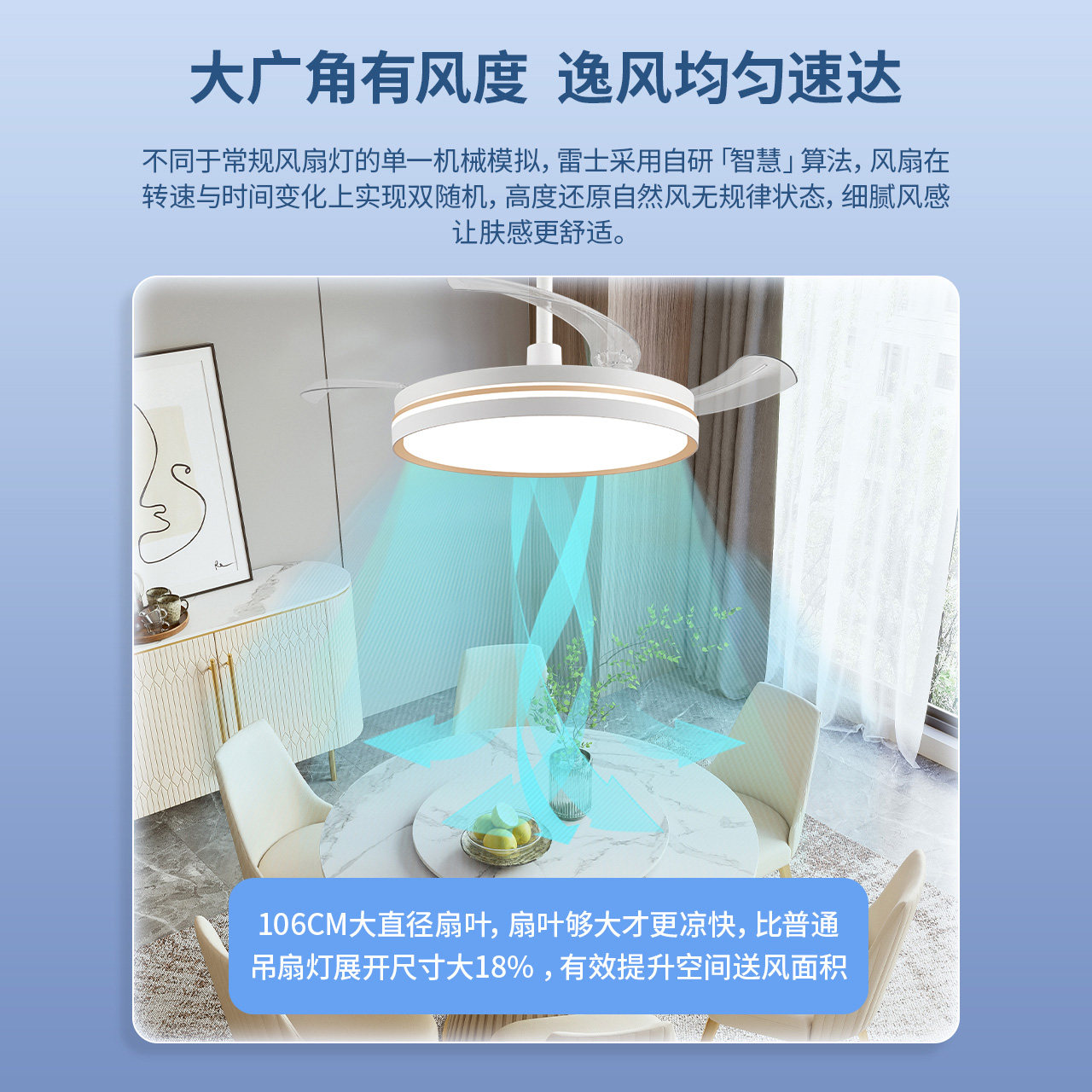 雷士照明简约风扇吊灯客厅餐厅卧室家用现代吊扇灯隐形风扇灯灯具,淘宝优惠券,粉丝福利购,淘宝优惠卷