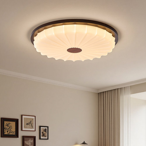 雷士照明中古风卧室吸顶灯新款仿布艺胡桃木色宋氏美学书房护眼灯 - 图1