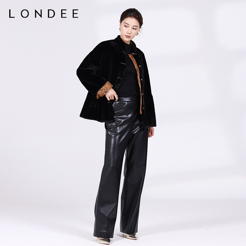 Londee/龙笛复古时尚休闲皮裤女简约气质显瘦宽松百搭长裤4T24675,淘宝优惠券,粉丝福利购,淘宝优惠卷