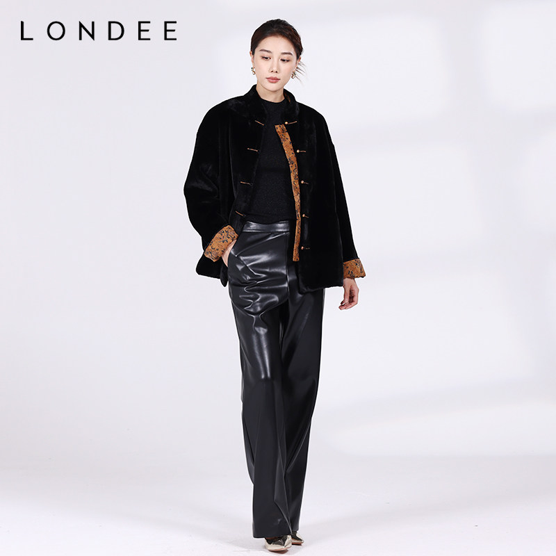 Londee/龙笛复古时尚休闲皮裤女简约气质显瘦宽松百搭长裤4T24675,淘宝优惠券,粉丝福利购,淘宝优惠卷