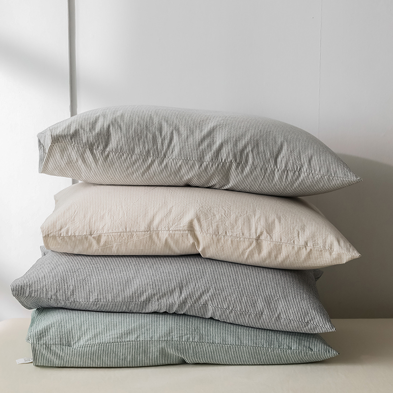 良品纯棉细条纹枕套无印水洗棉48x74cm家用枕芯内胆套成人标准枕