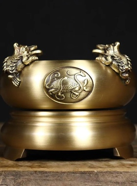 黄铜《四方来财聚宝盆》摆件金蟾家居客厅店铺前台装饰品开业礼品